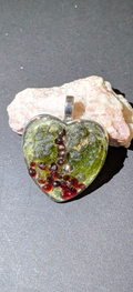 Heart Shaped Pendant With Moldavites And Bohemian Garnets #25