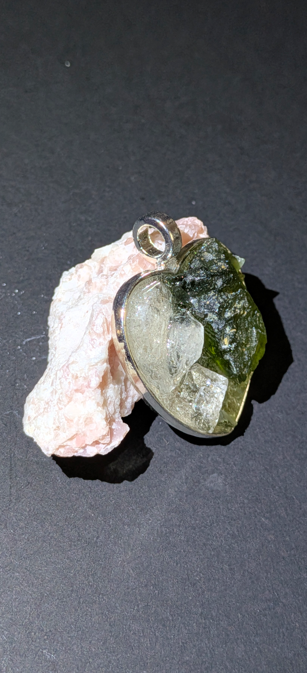 Heart Shaped Pendant With Moldavites And Herkimer Diamonds #26