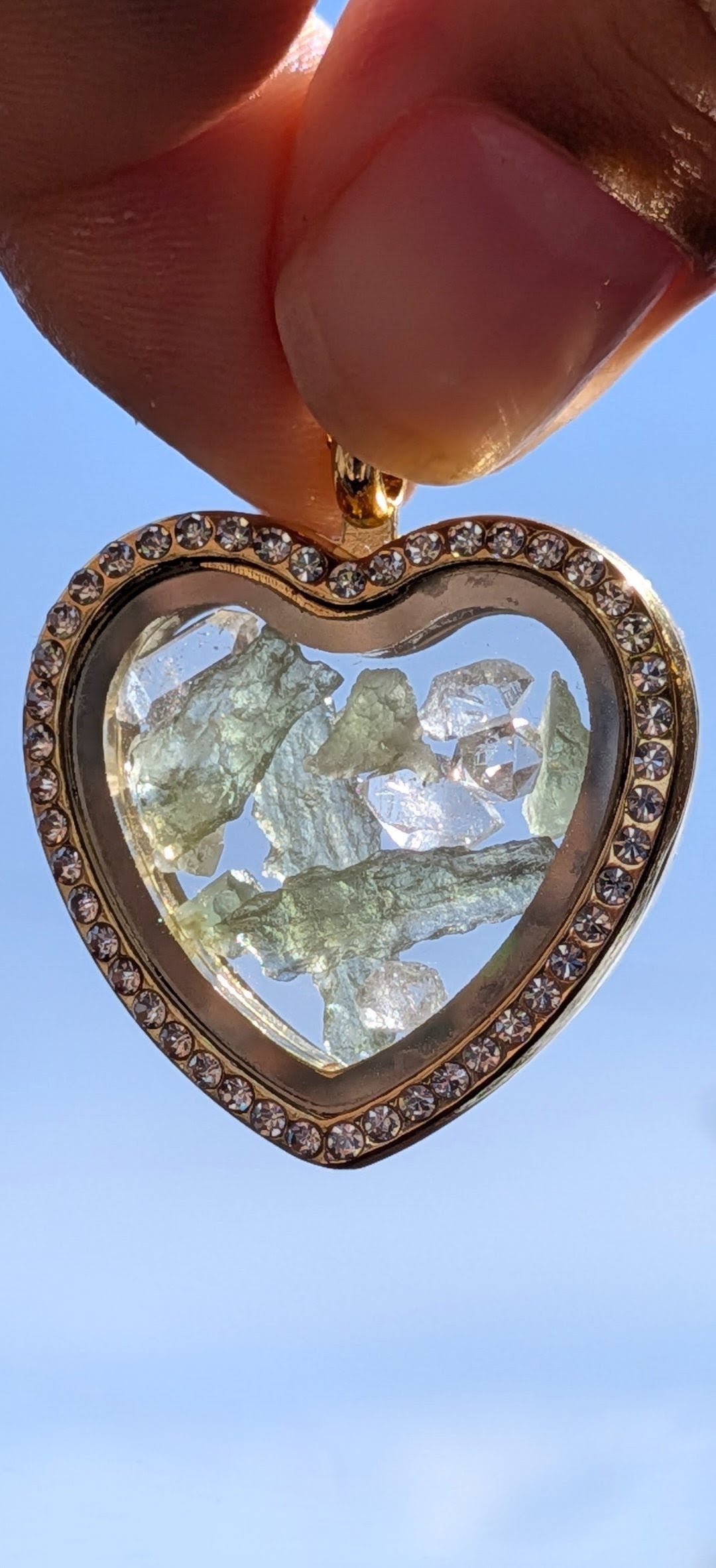 Locket Pendant And Ring Set With Moldavites And Herkimer DIamonds #29