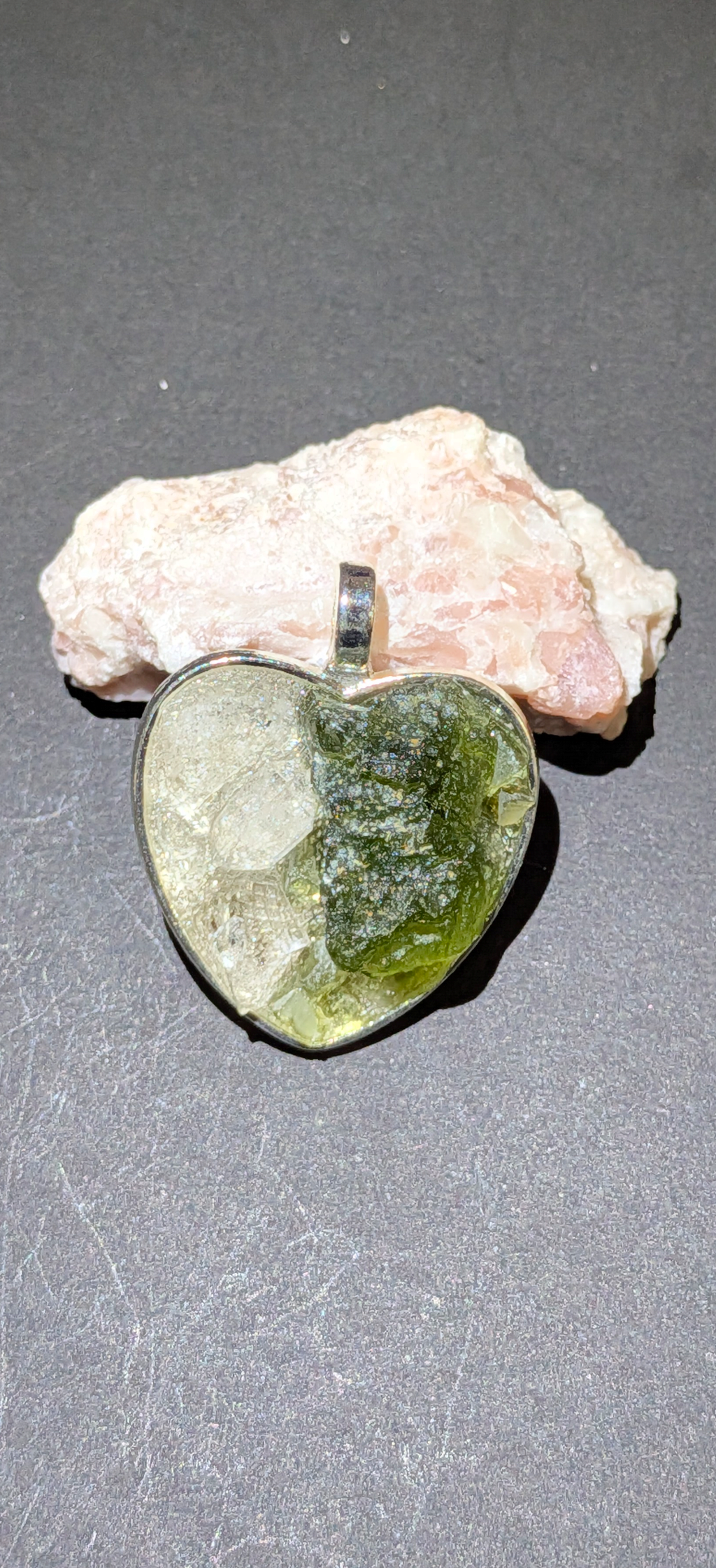 Heart Shaped Pendant With Moldavites And Herkimer Diamonds #26