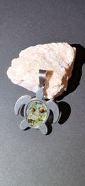 Turtle Pendant With Moldavites And Bohemian Garnets #13