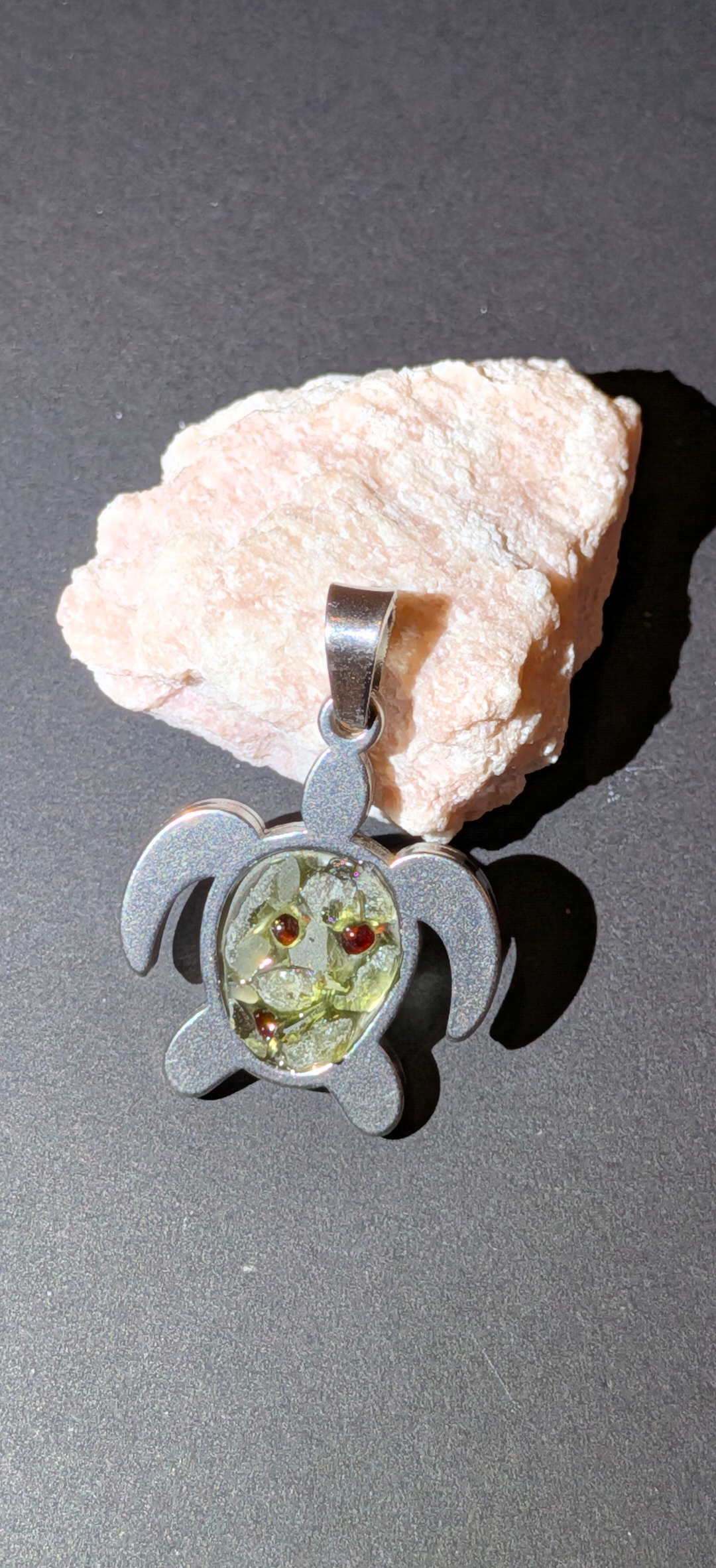 Turtle Pendant With Moldavites And Bohemian Garnets #13