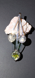 Hair Clip Brooch With Moldavites and Herkimer Diamonds #33