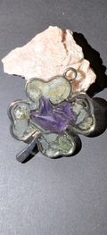 Four-Leaf Clover Pendant With Moldavites And Amethysts #38