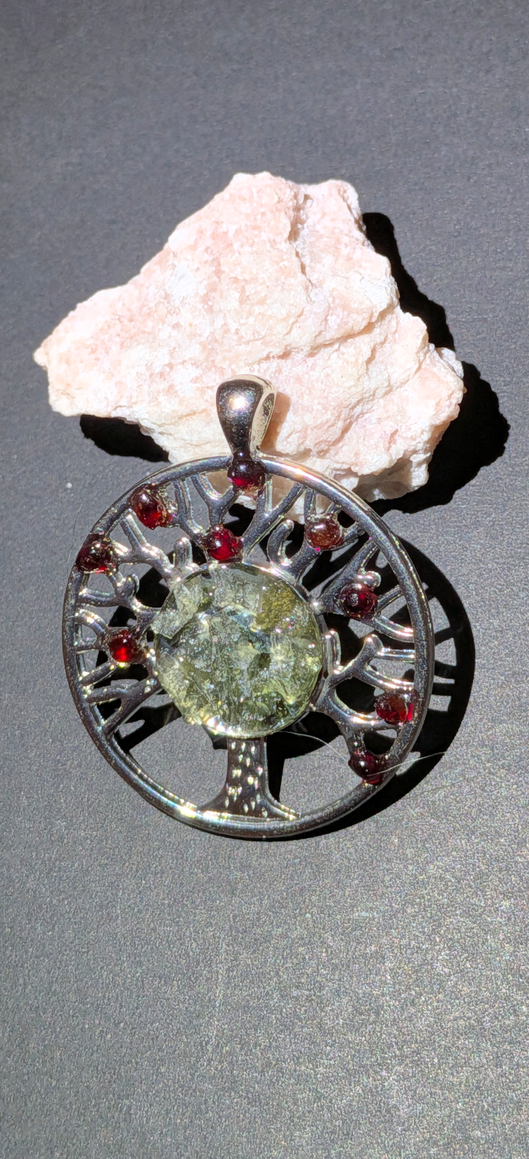 Tree Of Life Pendant With Moldavites And Bohemian Garnets #40