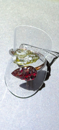 Adjustable Ring With Moldavites And Bohemian Garnets #41