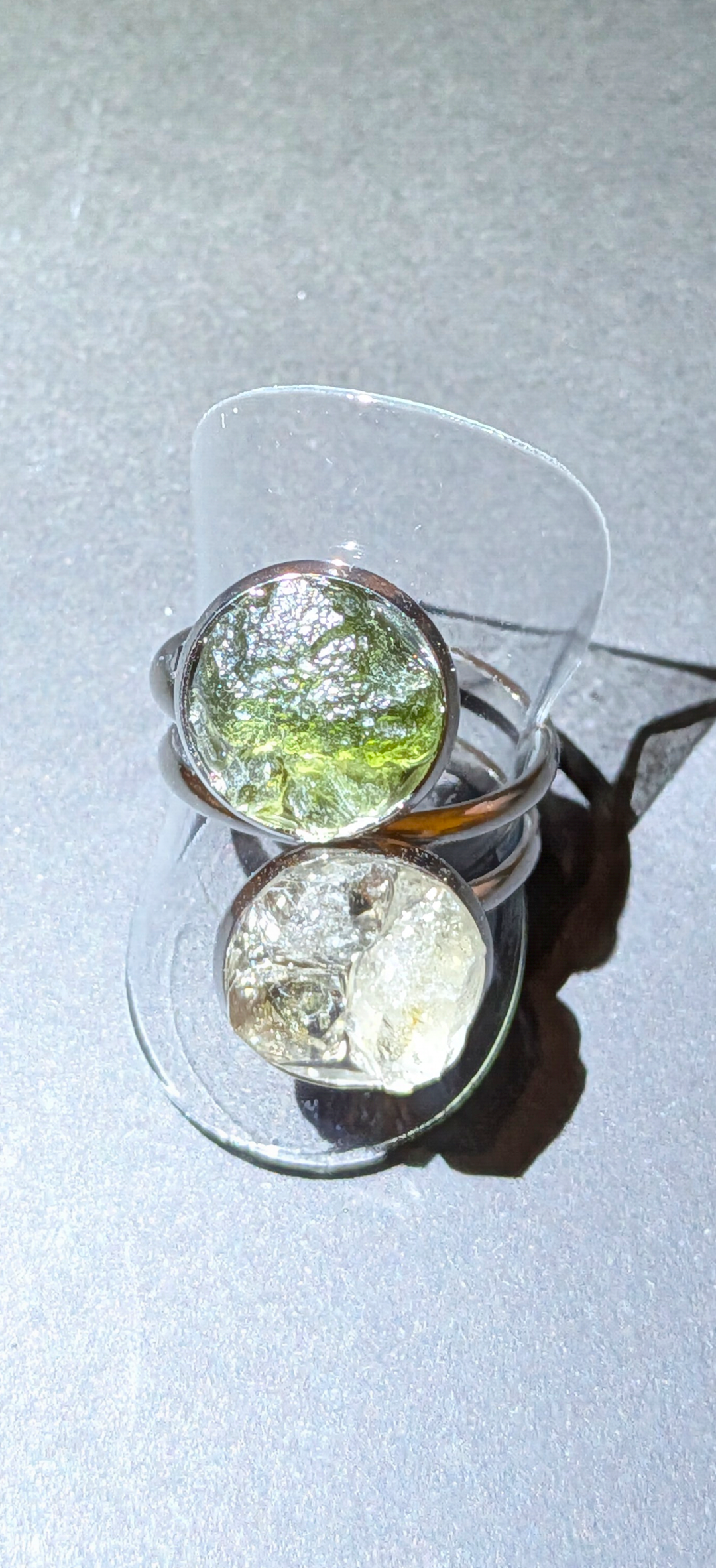 Adjustable Ring With Moldavites and Herkimer Diamonds #44