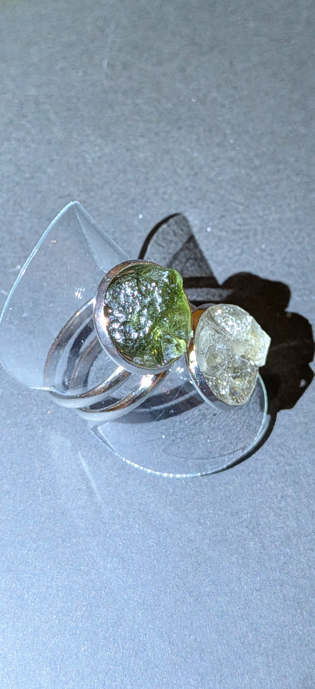 Adjustable Ring With Moldavites and Herkimer Diamonds #44