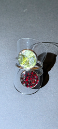 Adjustable Ring With Moldavites And Bohemian Garnets #45