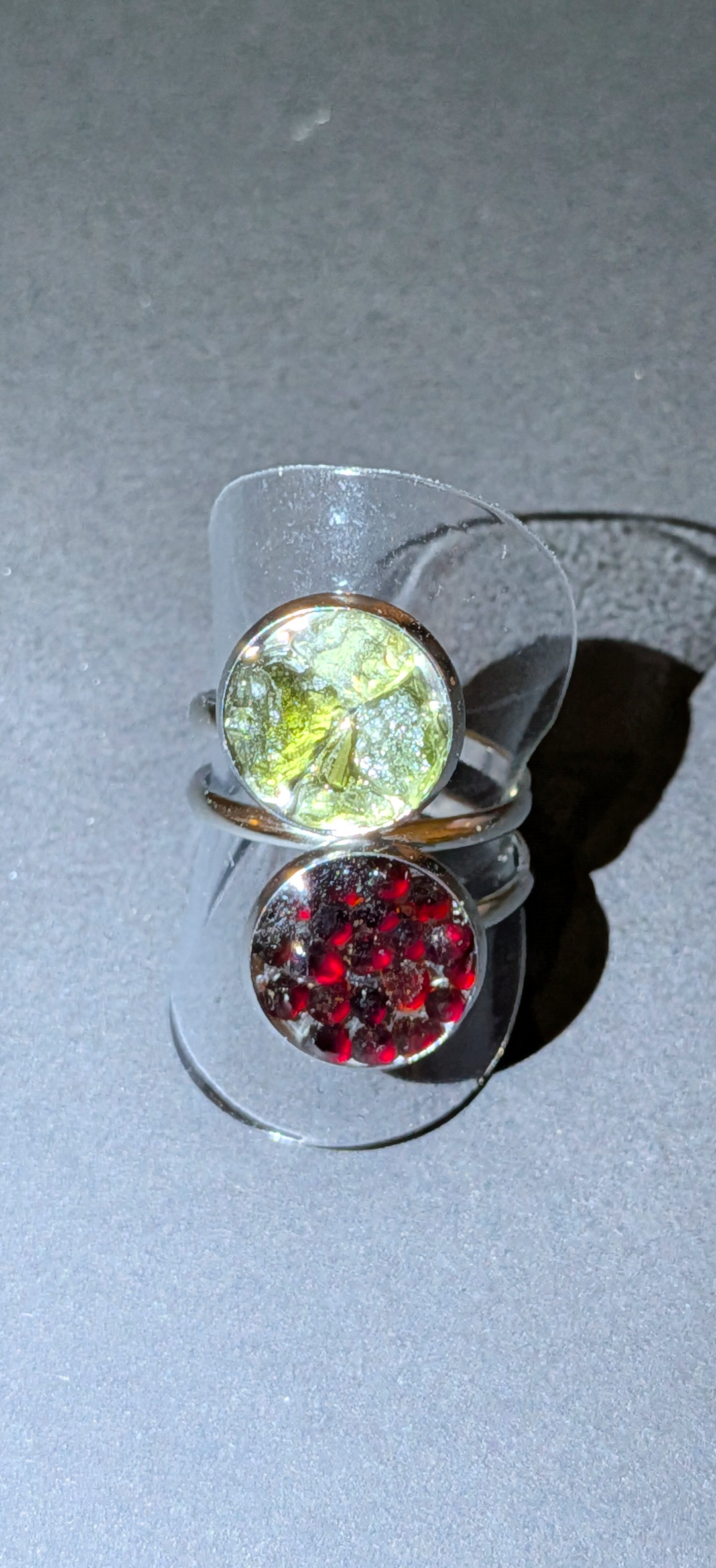 Adjustable Ring With Moldavites And Bohemian Garnets #45