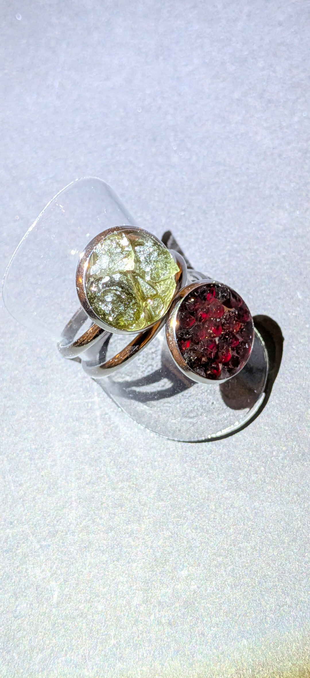 Adjustable Ring With Moldavites And Bohemian Garnets #45