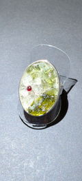 XL Adjustable Ring With Moldavites, Herkimer Diamond and Bohemian Garnet #47