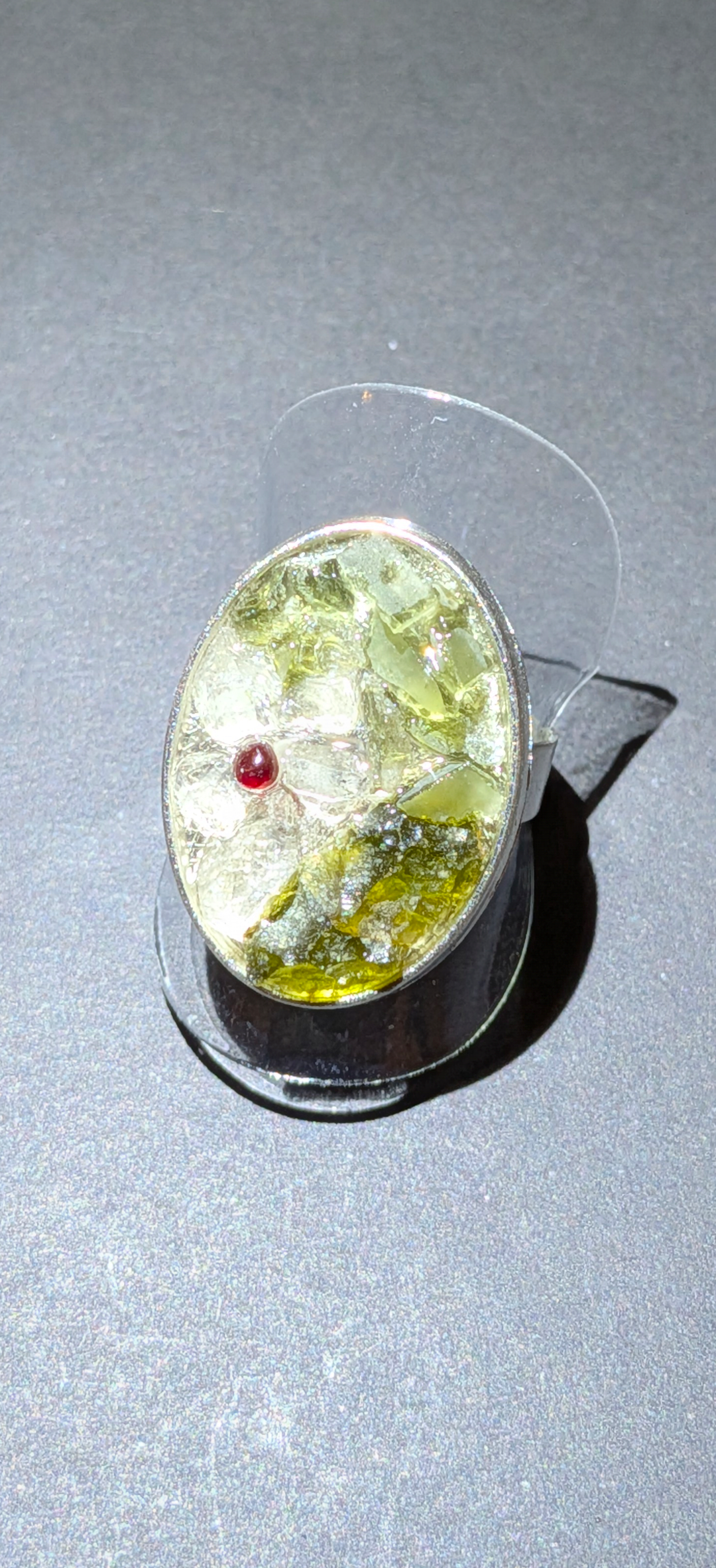 XL Adjustable Ring With Moldavites, Herkimer Diamond and Bohemian Garnet #47