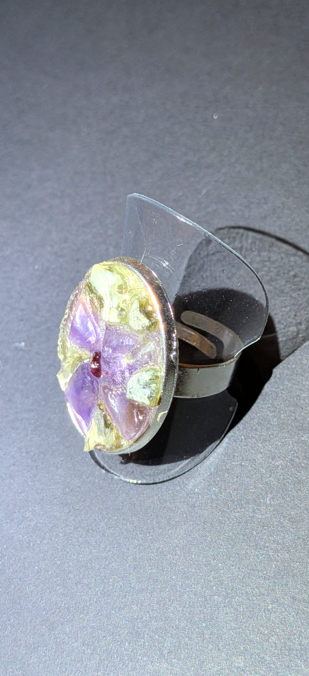 XL Adjustable Ring With Moldavites, Amethysts and Bohemian Garnet #48