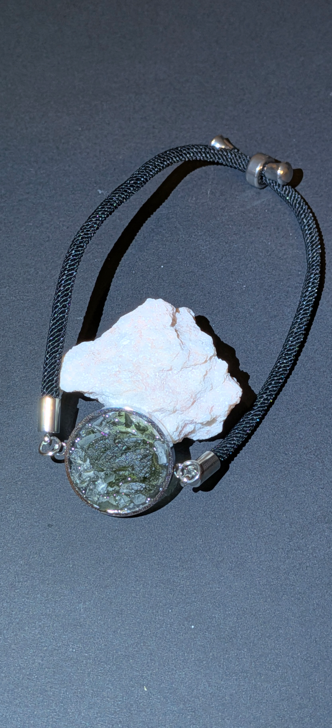 Fabric Transparent Bracelet With Moldavites #49