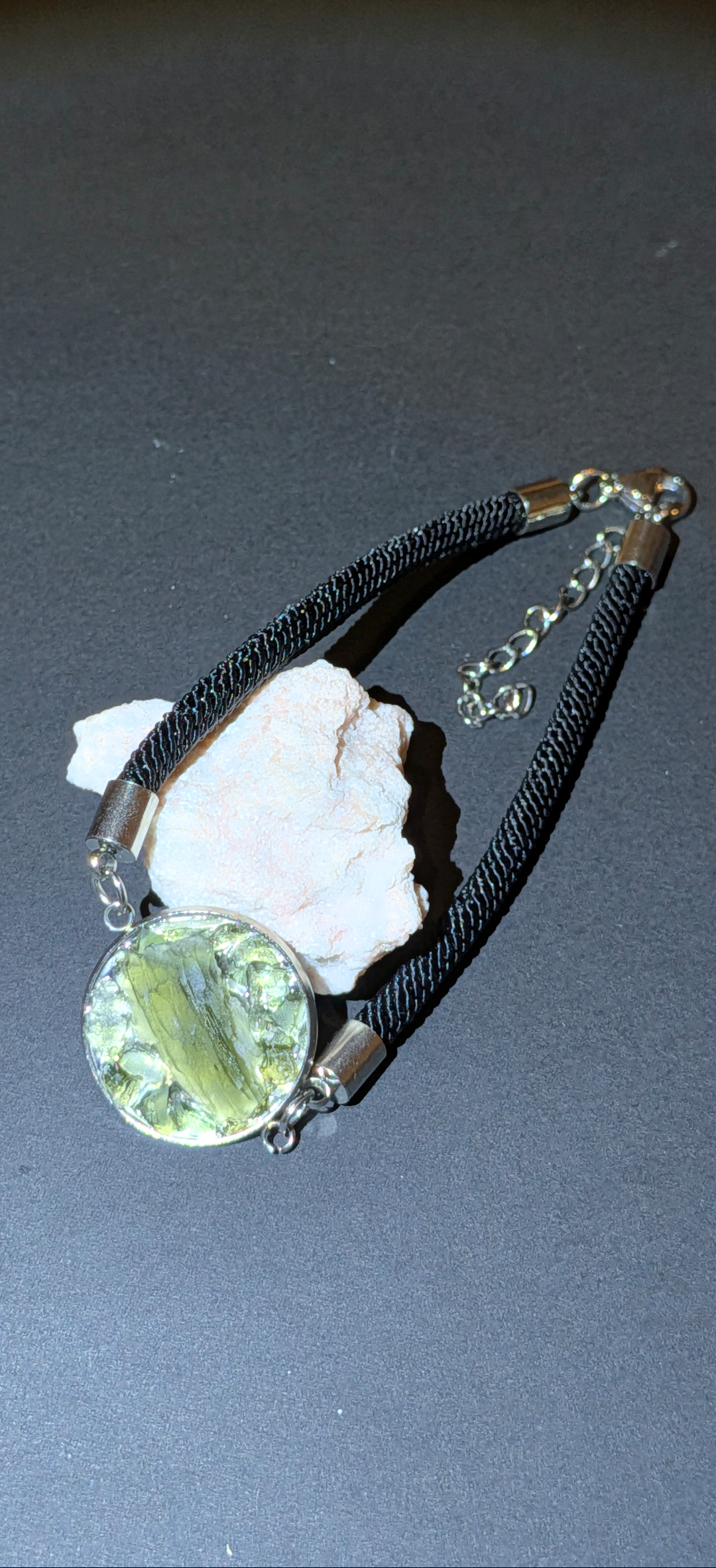 Fabric Bracelet With Moldavites #50