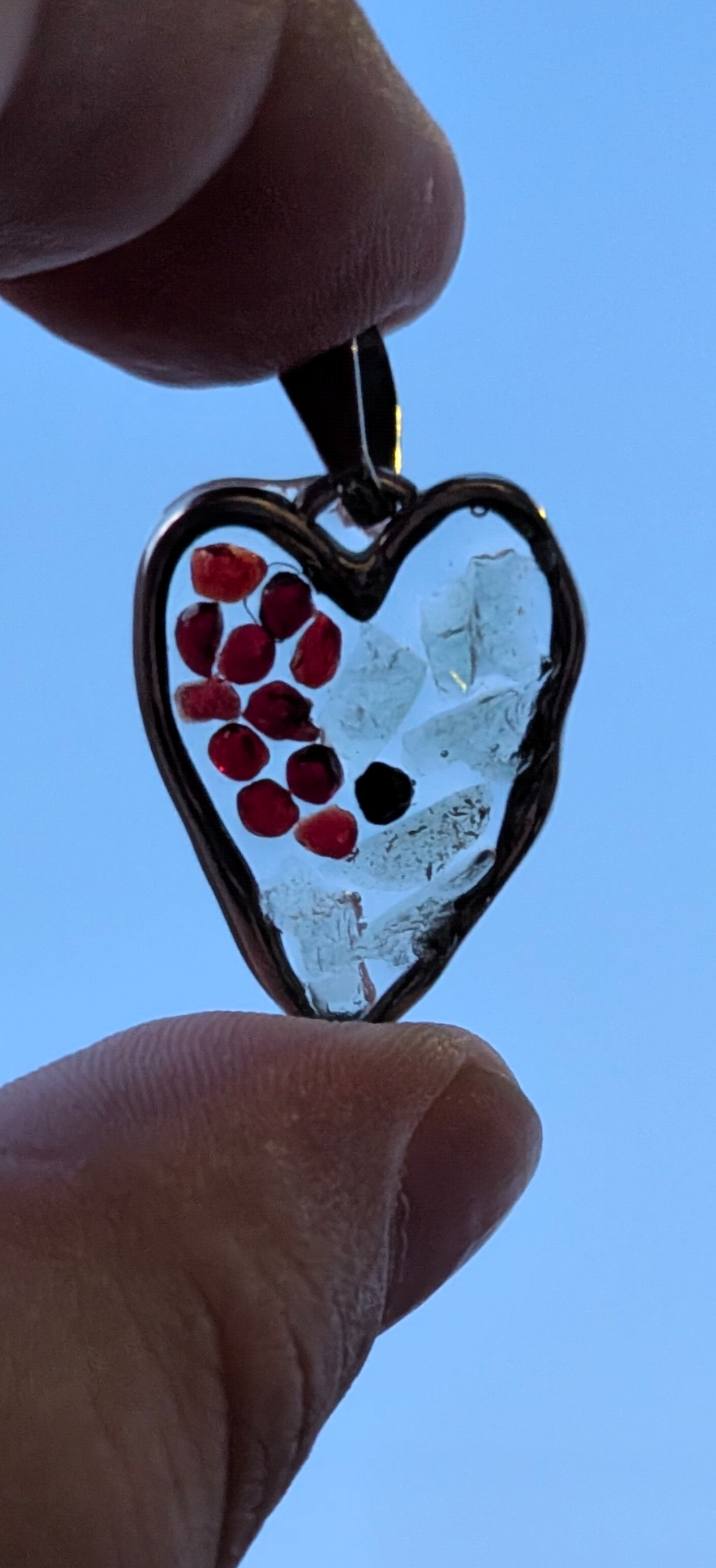 Wonky Heart Pendant With Moldavites And Bohemian Garnets #56