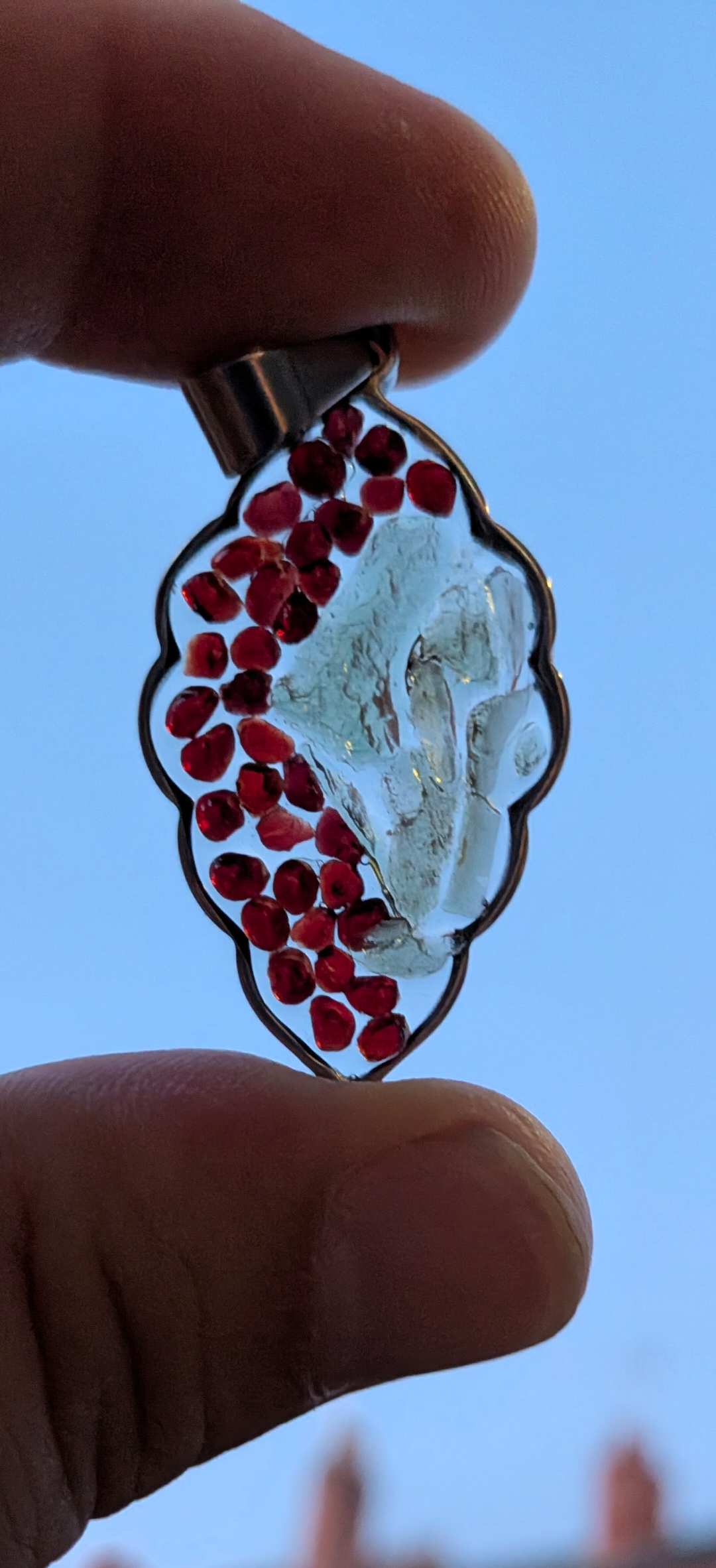 Leaf Shaped Pendant With Moldavites And Bohemian Garnets #58