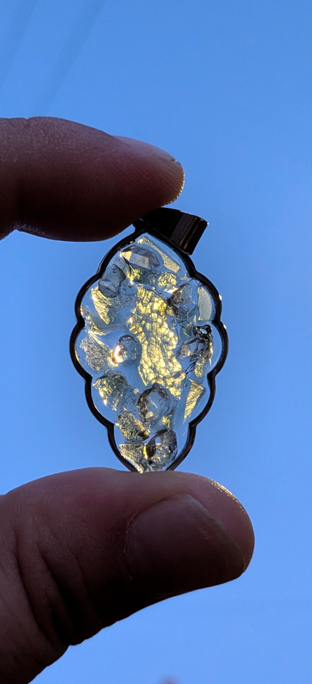 Leaf Shaped Pendant With Moldavites And Herkimer Diamonds #59