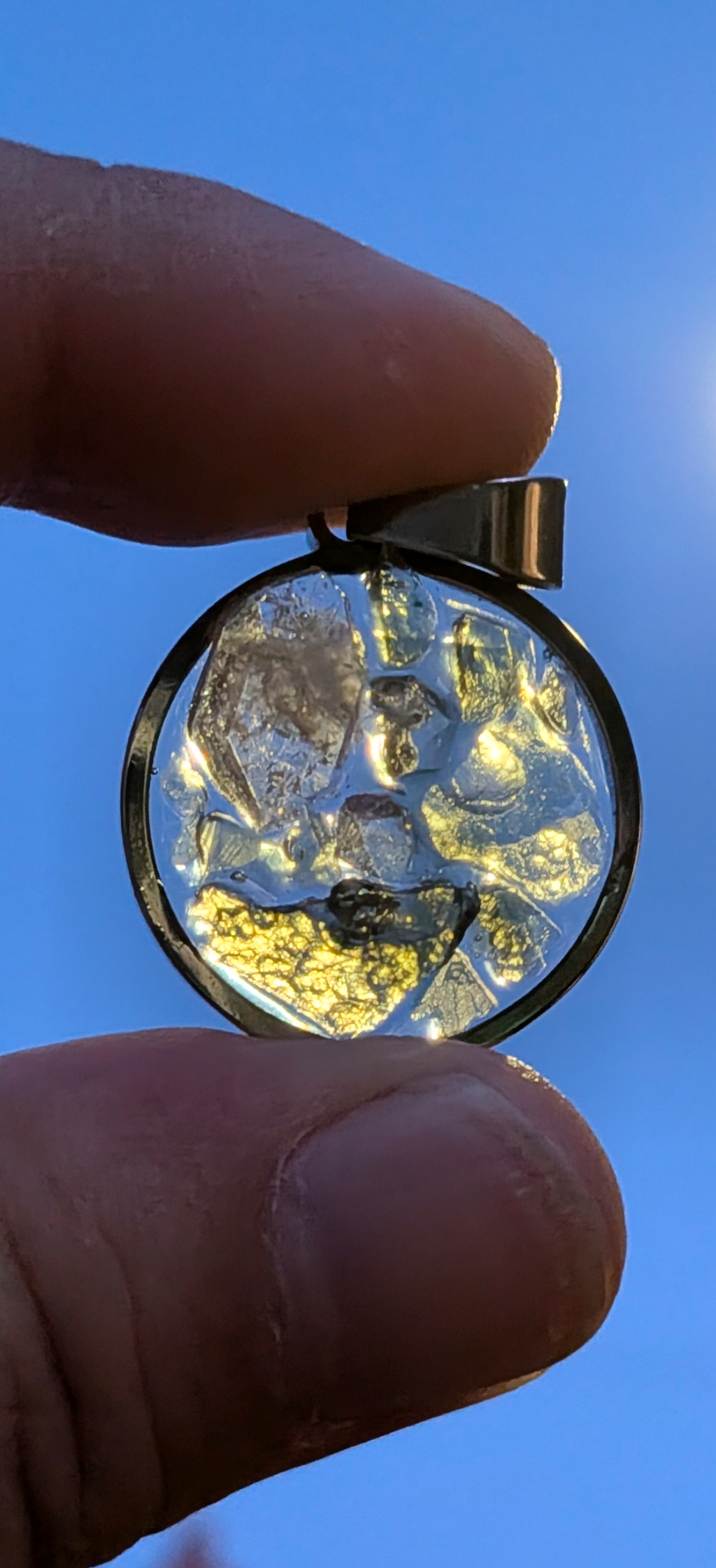 Round Transparent Pendant With Moldavites And Herkimer Diamond #62