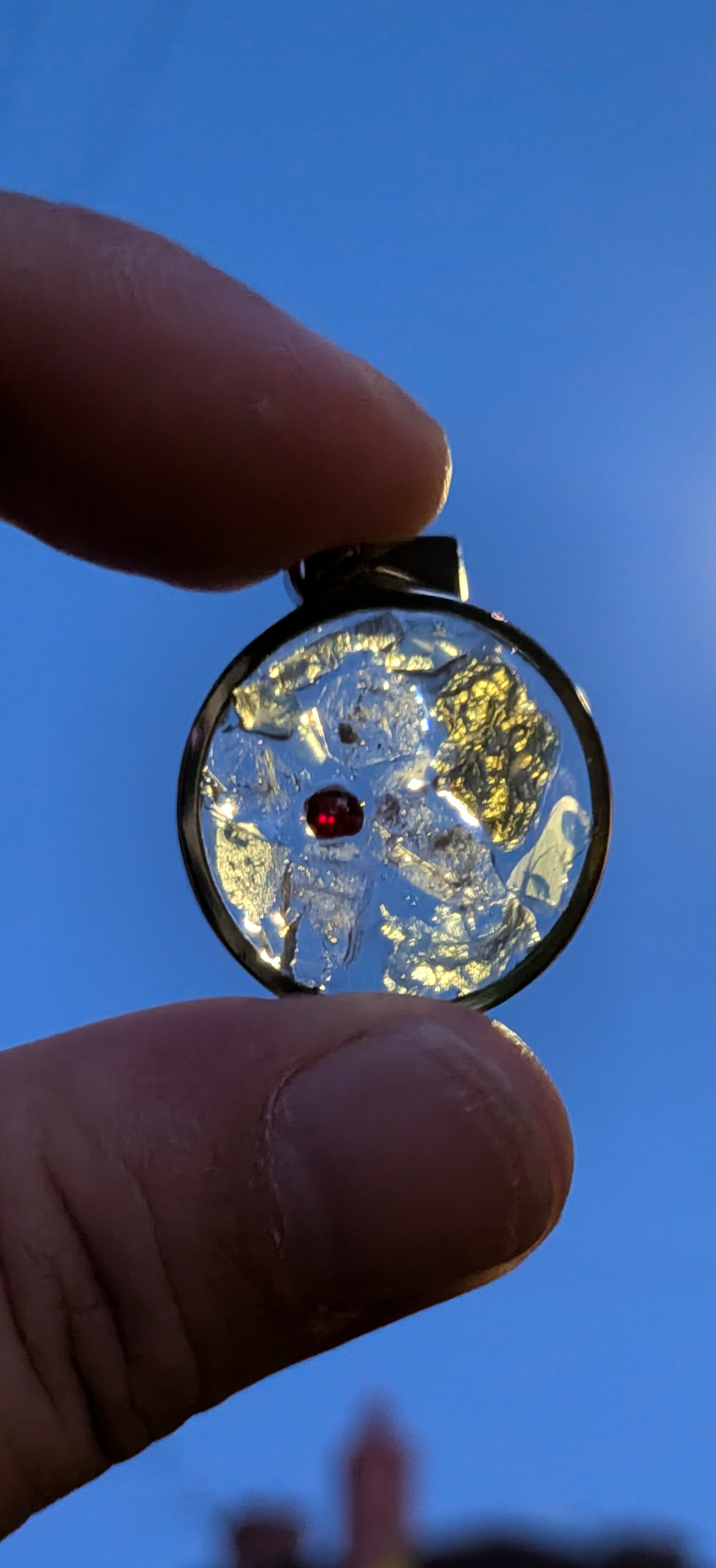 Round Transparent Pendant With Moldavites, Herkimer Diamonds and Bohemian Garnet #63