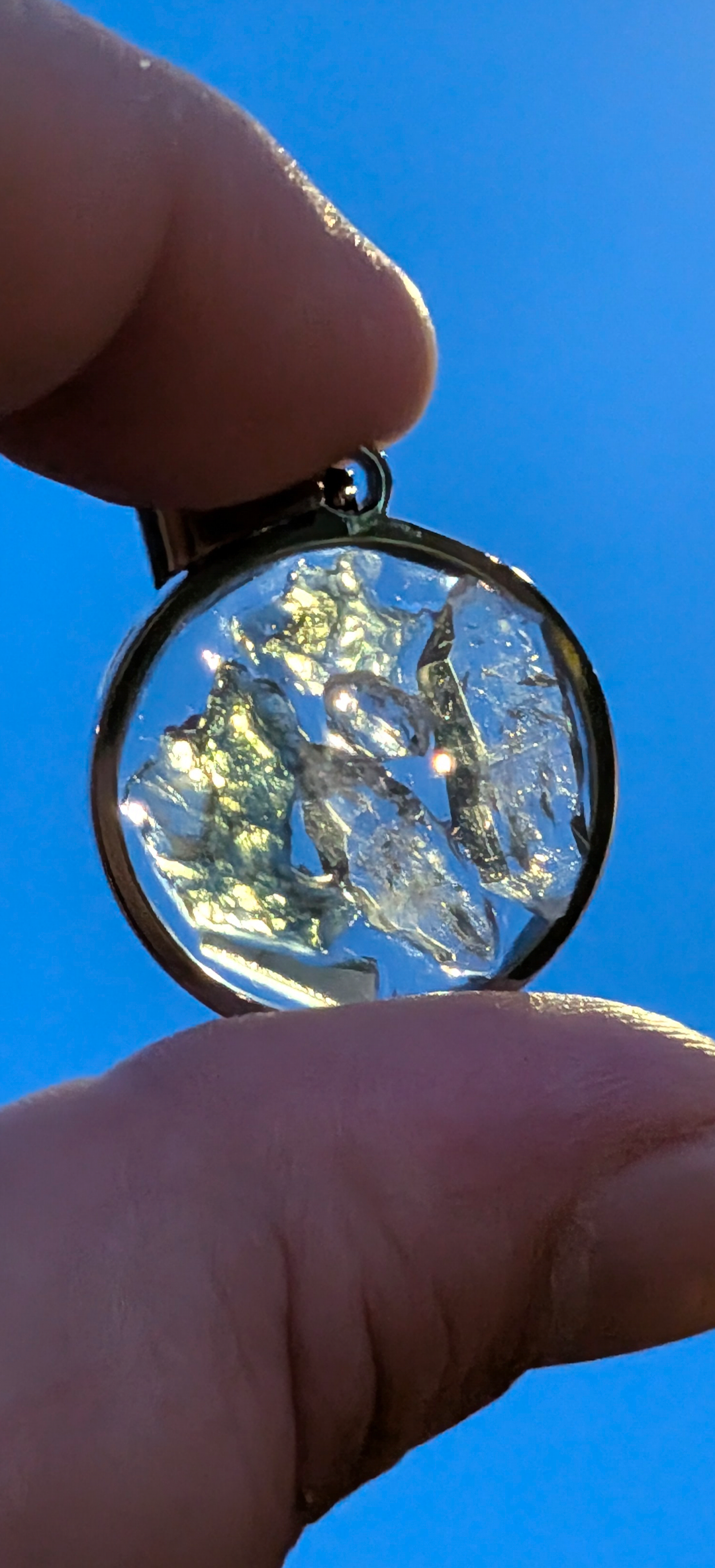 Round Transparent Pendant With Moldavites And Herkimer Diamonds #64