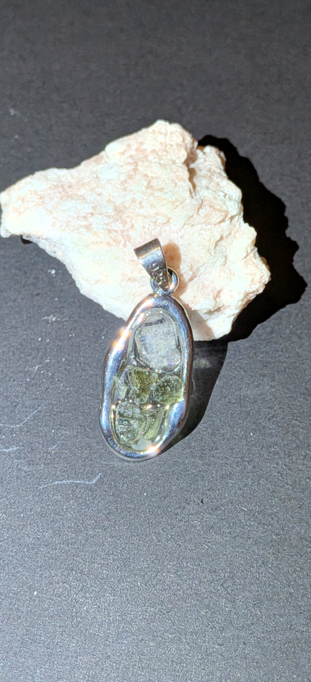 Small Drop Shaped Transparent Pendant With Moldavites And Herkimer Diamonds #66