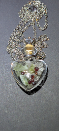Heart Bottle Pendant With Moldavites, Herkimer Diamonds and Bohemian Garnets #70