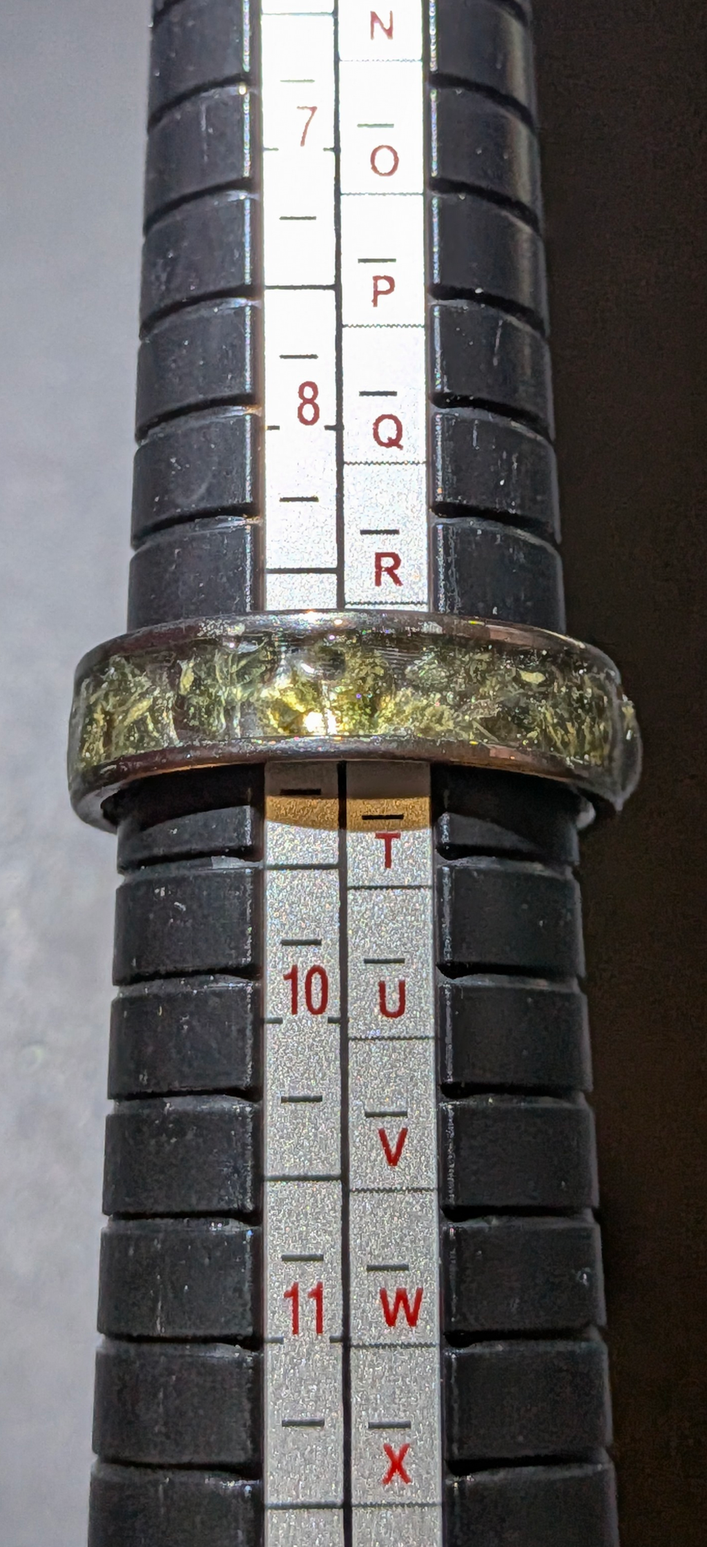 Stainless Steel Ring With Polished Moldavite Chips Mosaic #73